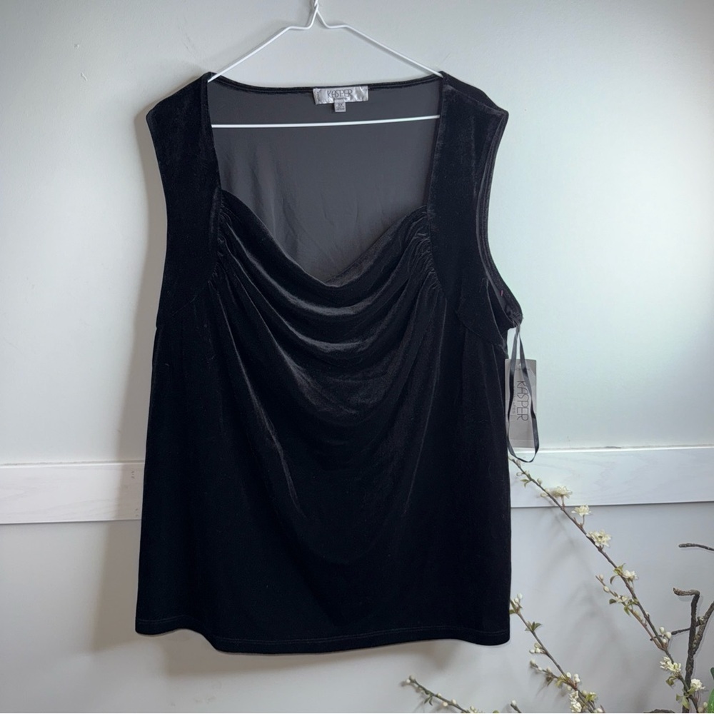 Kasper Black Draped Sleeveless Blouse